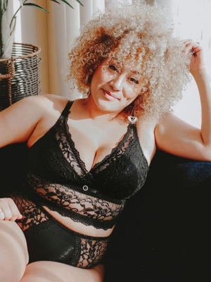 women wearing lace nursing bralette